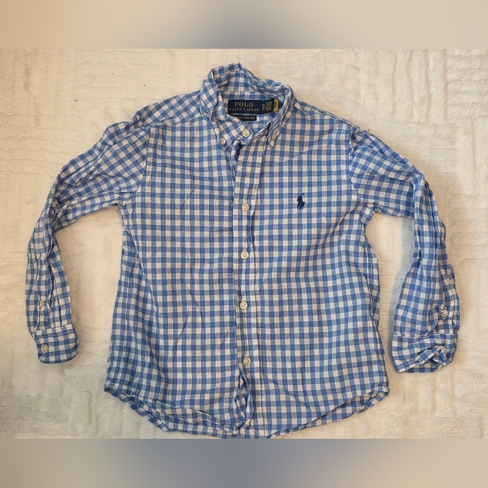 Polo by Ralph Lauren BOYS 4T Light Blue and White Gingham Button-Down Shirt